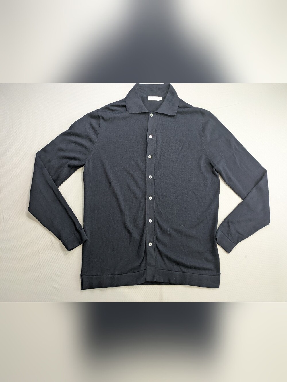 SuitSupply Polo Men Medium Navy Polo Cardigan Cotton Silk Knit Minimalist Preppy